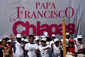 Catholic faithful attend an open-air mass by Pope Francis in San Cristobal de Las Casas, Chiapas, on February 15, 2016. Thousands of indigenous Mexicans flocked on Monday to a field in the impoverished southern state of Chiapas to attend Pope Francis' mass in three native languages. AFP PHOTO / GABRIEL BOUYS / AFP / GABRIEL BOUYS (Photo credit should read GABRIEL BOUYS/AFP/Getty Images)